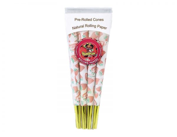 8x Honeypuff King Size Pre-Rolled Cones Natural Rolling Papers - Cherry Flavour