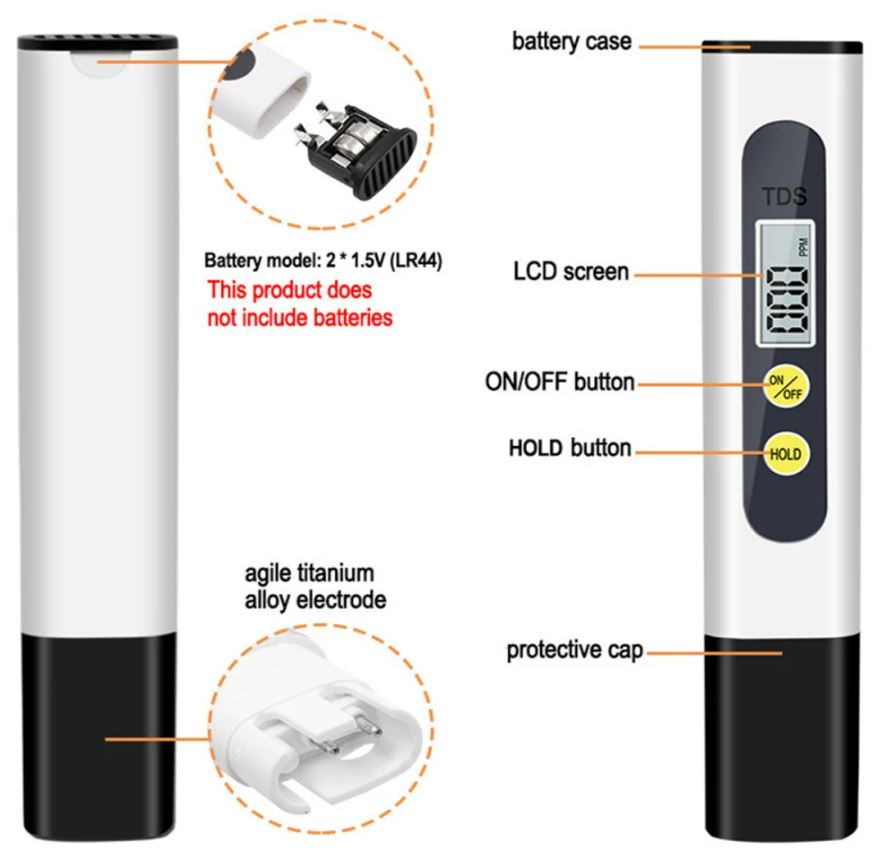 TDS Meter Digital Hydroponic Water Tester 0-9990ppm Analyzer